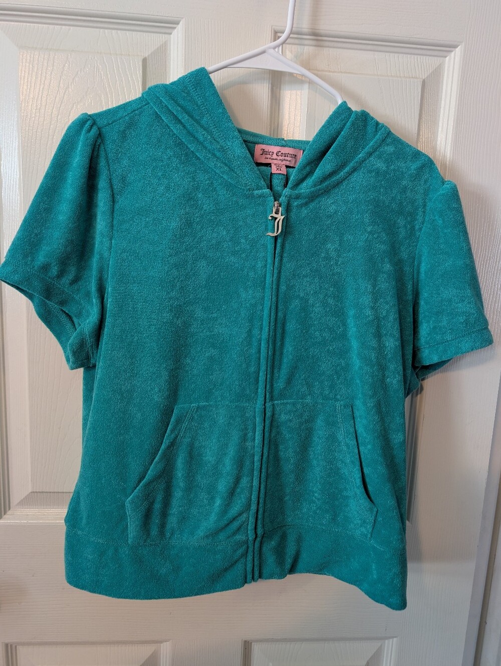 NWT XL - Juicy Couture Teal Short-Sleeve Hooded Zip Terry Top JJPK09